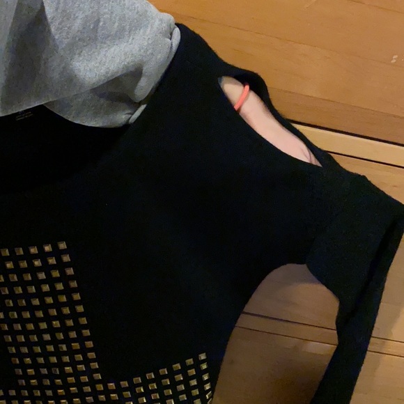 Black Long Sleeve Sweater Dress with Gold Cross Design - Picture 6 of 7